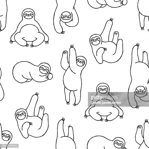 seamless hand-drawn sloth pattern - animal wildlife stock illustrations