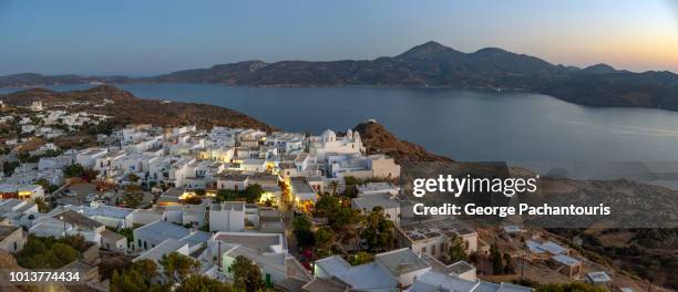 greek island village at sunset - plaka stock pictures, royalty-free photos & images