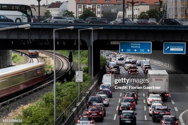 Traffic jam is pictured on August 08, 2018 in Berlin, Germany.