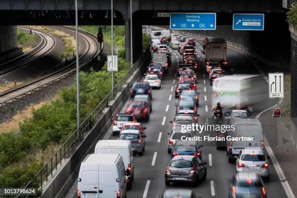 Traffic jam is pictured on August 08, 2018 in Berlin, Germany.