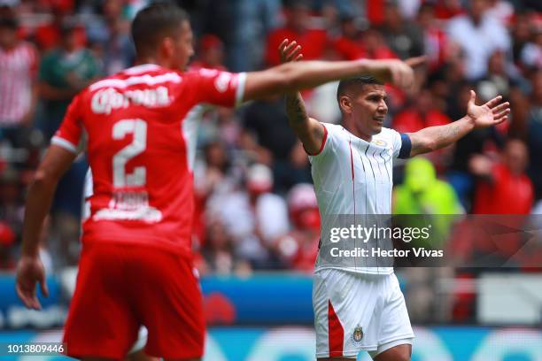 Carlos Salcido of Chivas reacts during the third round match between Toluca and Chivas as part of the Torneo Apertura 2018 Liga MX at Nemesio Diez...