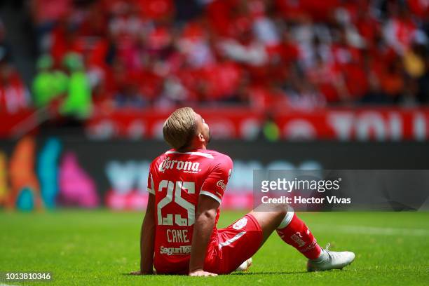 Pedro Canelo of Toluca reacts during the third round match between Toluca and Chivas as part of the Torneo Apertura 2018 Liga MX at Nemesio Diez...