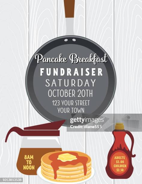 pancake breakfast poster template - pancake stack stock illustrations