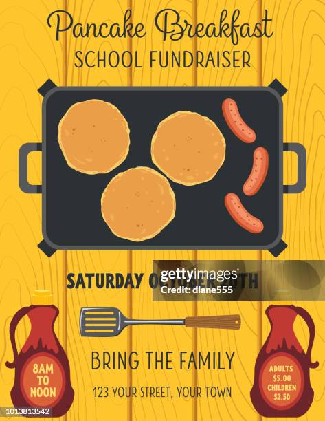 pancake breakfast poster template - pancake stack stock illustrations