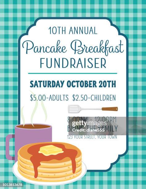 pancake breakfast poster template - pancake stack stock illustrations