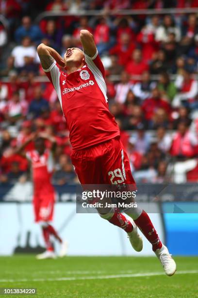 Rodrigo Salinas of Toluca reacts during the third round match between Toluca and Chivas as part of the Torneo Apertura 2018 Liga MX at Nemesio Diez...