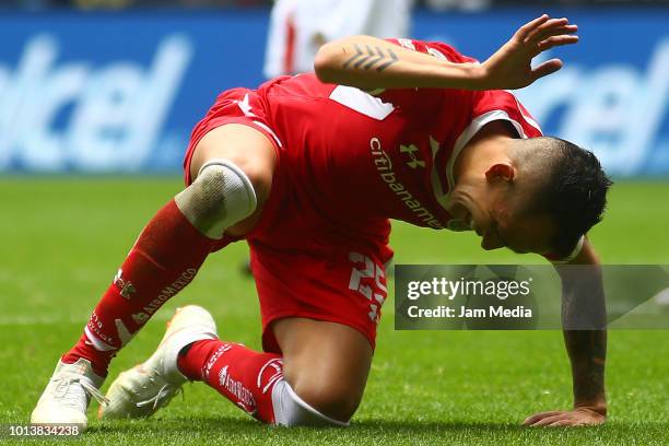 Rodrigo Salinas of Toluca reacts during the third round match between Toluca and Chivas as part of the Torneo Apertura 2018 Liga MX at Nemesio Diez...