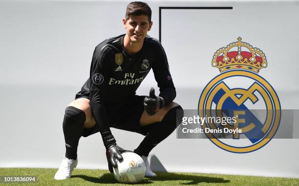 New signing Thibaut Courtois of Real Madrid is presented to fans after he signed a six-year-deal with Real Madrid at Estadio Santiago Bernabeu on...