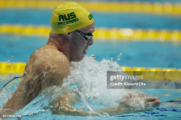 Jake Pakard of Australia competes in the Mixed Medley Relay Final on day one of the Pan Pacific Swimming Championships at Tokyo Tatsumi International...