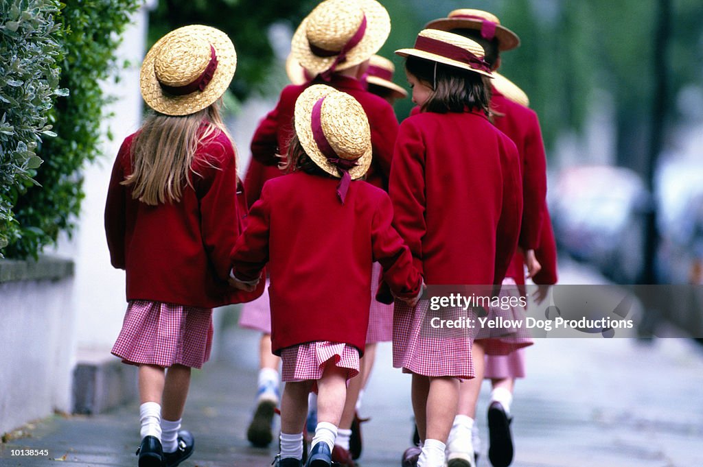 A group of schoolgirls, walking