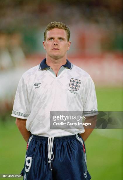 England player Paul Gascoigne pictured before the 1990 FIFA World Cup match between England and Republic of Ireland in Cagliari, Italy on June 11,...