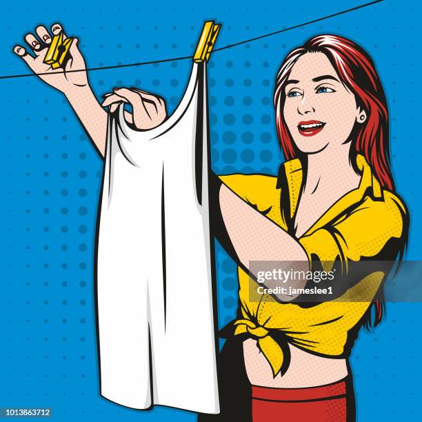 hanging laundry - roy lichtenstein homage stock illustrations