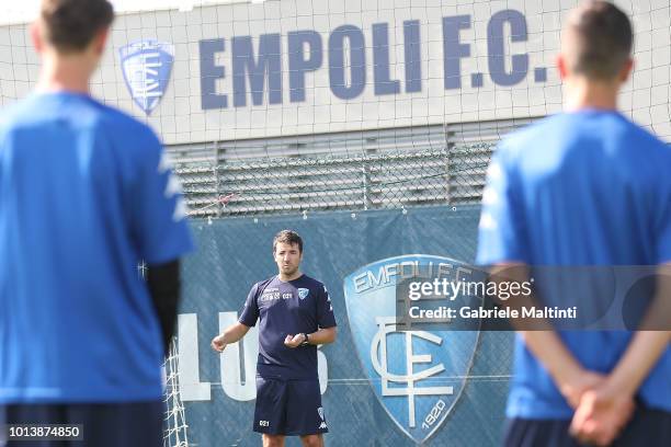 Nicola Magera manager of Empoli U15 during the training session on August 9, 2018 in Empoli, Italy.