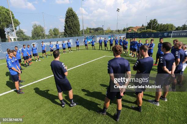 Nicola Magera manager of Empoli U15 during the training session on August 9, 2018 in Empoli, Italy.