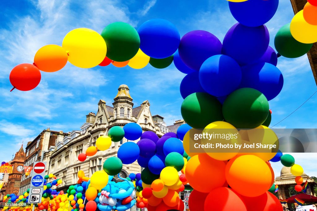 Rainbow Balloons of the Pride Parade in Brighton UK