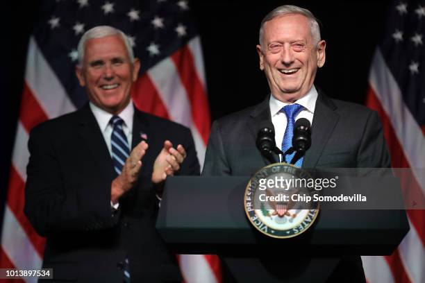 Defense Secretary James Mattis introduces Vice President Mike Pence before he announces the Trump Administration's plan to create the U.S. Space...