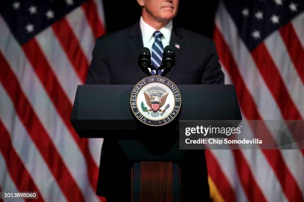 Vice President Mike Pence announces the Trump Administration's plan to create the U.S. Space Force by 2020 during a speech at the Pentagon August 9,...