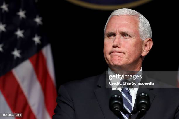 Vice President Mike Pence announces the Trump Administration's plan to create the U.S. Space Force by 2020 during a speech at the Pentagon August 9,...