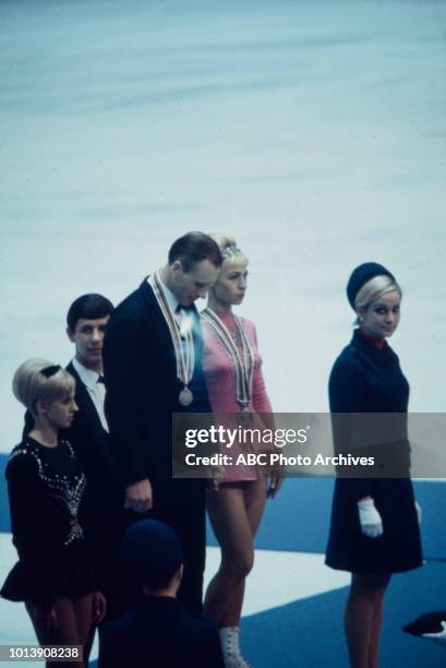 Grenoble, France Oleg Protopopov, Liudmila Belousova, medal ceremony for the Pair's figure skating event at the 1968 Winter Olympics / X Olympic...