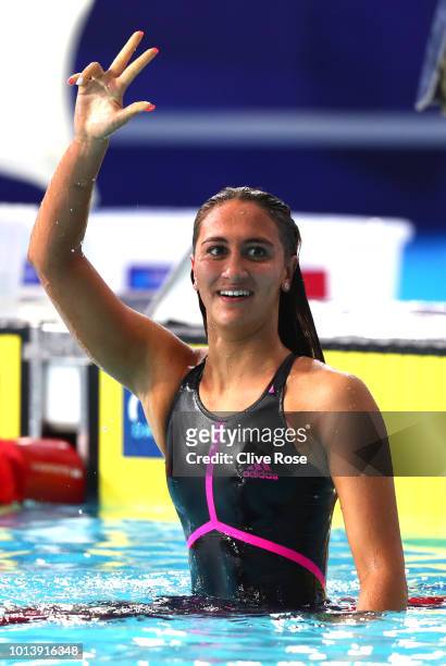 Simona Quadarella of Italy celebrates winning Gold in the Women's 400m Freestyle Final during the swimming on Day eight of the European Championships...
