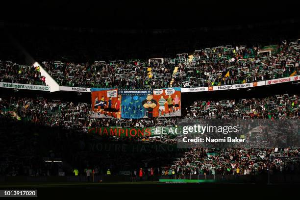 General view inside the stadium as the crowd cheers on thier team during the UEFA Champions League Qualifiing match between Celtic and AEK Athens at...