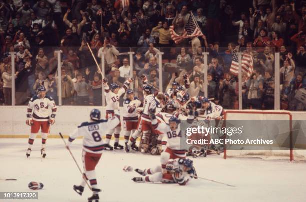 Lake Placid, NY United States team vs Russian team, competing in the Men's ice hockey tournament, the 'Miracle on Ice', at the 1980 Winter Olympics /...