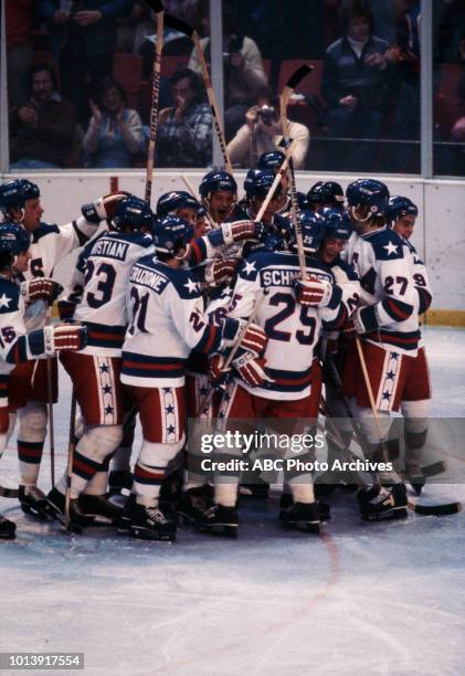 Lake Placid, NY United States team vs Russian team, competing in the Men's ice hockey tournament, the 'Miracle on Ice', at the 1980 Winter Olympics /...