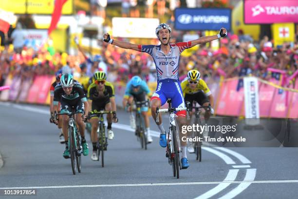 Arrival / Georg Preidler of Austria and Team Groupama - Fdj Celebration / Emanuel Buchmann of Germany and Team Bora-Hansgrohe / Simon Yates of United...