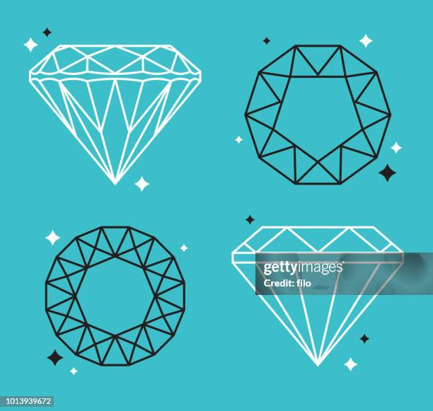 diamant-edelstein-strichzeichnungen - diamantförmig stock-grafiken, -clipart, -cartoons und -symbole