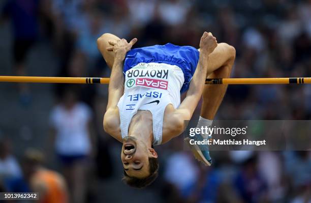 Dmitriy Kroytor of Israel competes in the Men's High Jump Qualifying round during day three of the 24th European Athletics Championships at...