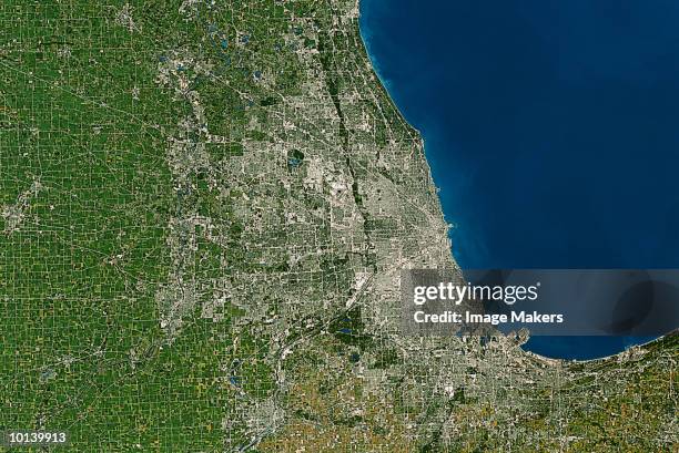 usa, satellite image, chicago - cook county illinois fotografías e imágenes de stock