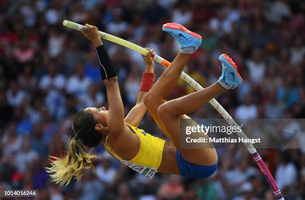 Angelica Bengtsson of Sweden competes in the Women's Pole Vault Final during day three of the 24th European Athletics Championships at Olympiastadion...