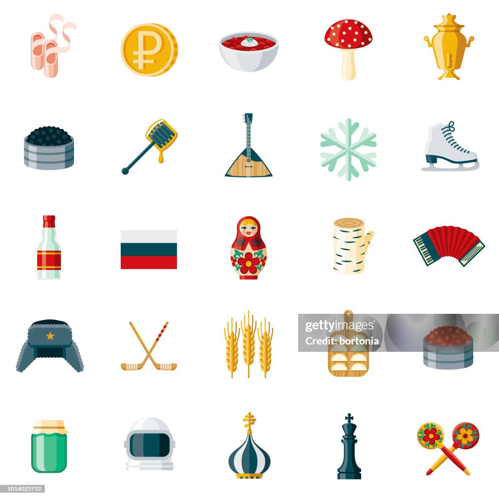 Russland-flaches Design-Icon-Set