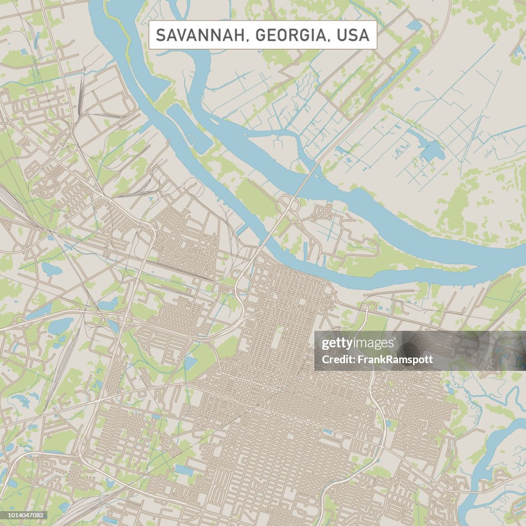 Mappa di Savannah Georgia US City Street