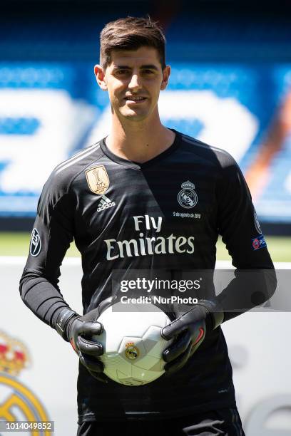 Thibaut Courtois during his presentation as new Real Madrid Goalkeeper at Santiago Bernabéu Stadium in Madrid, Spain. August 09, 2018.