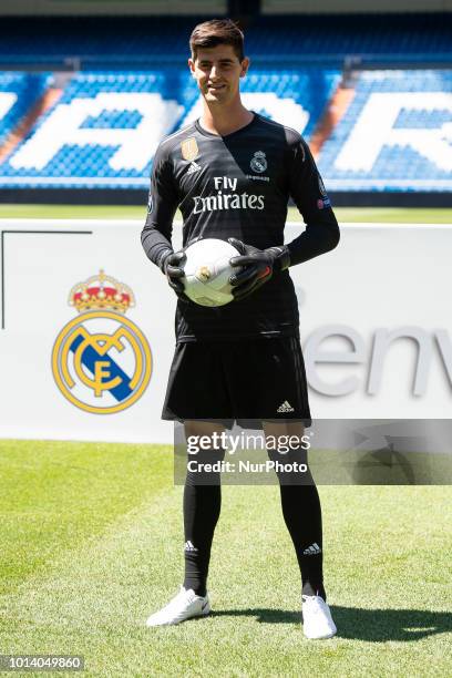 Thibaut Courtois during his presentation as new Real Madrid Goalkeeper at Santiago Bernabéu Stadium in Madrid, Spain. August 09, 2018.