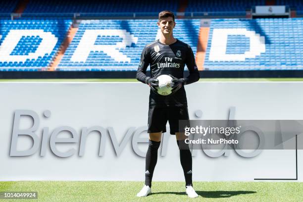 Thibaut Courtois during his presentation as new Real Madrid Goalkeeper at Santiago Bernabéu Stadium in Madrid, Spain. August 09, 2018.