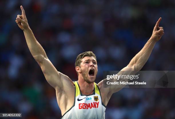 Andreas Hofmann of Germany reacts in the Men's Javelin Final during day three of the 24th European Athletics Championships at Olympiastadion on...