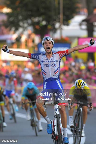 Arrival / Georg Preidler of Austria and Team Groupama - Fdj Celebration / Michal Kwiatkowski of Poland and Team Sky Yellow Leader Jersey / during the...
