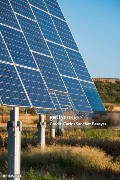 solar cells - vertical solar panels foto e immagini stock