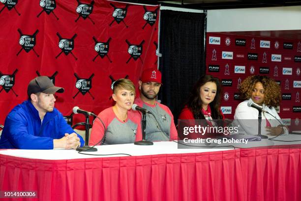 Singer-songwriter Nick Jonas, Deidre Pujols, Albert Pujols, Susan Kang Schroeder and Survivor Advocate Stacy Jewell attend the Strike Out Slavery...