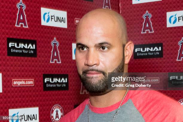 Albert Pujols attends the Strike Out Slavery Press Conference at Angel Stadium on August 9, 2018 in Anaheim, California.
