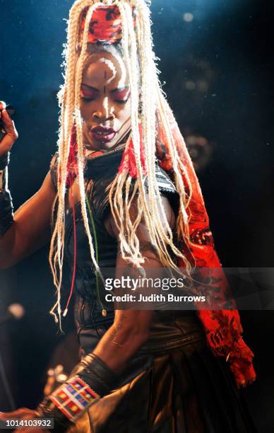 Dobet Gnahore, from Cote d'Ivoire, performs on stage at the Womad Festival 2018 at Charlton Park on July 28, 2018 in Malmesbury, England.