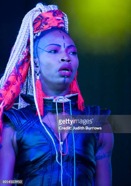 Dobet Gnahore, from Cote d'Ivoire, performs on stage at the Womad Festival 2018 at Charlton Park on July 28, 2018 in Malmesbury, England.