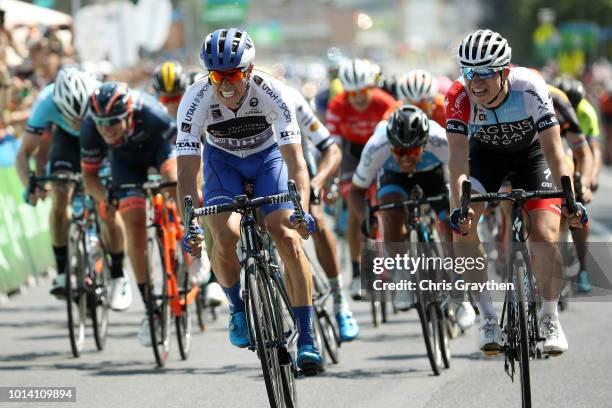 Arrival / Travis McCabe of the United States and the UnitedHealthcare Pro Cycling Team / celebration / Jasper Philipsen of Belgium and the Hagens...