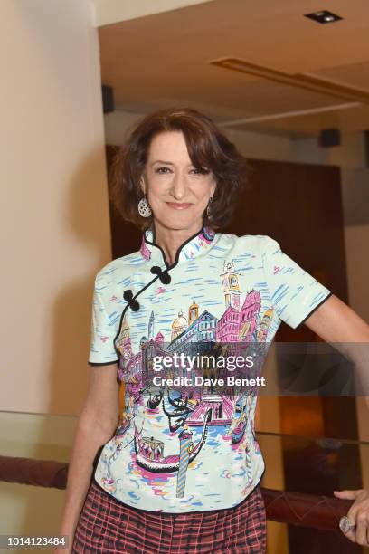 Haydn Gwynne attends the press night after party for "Aristocrats" at The Hospital Club on August 9, 2018 in London, England.