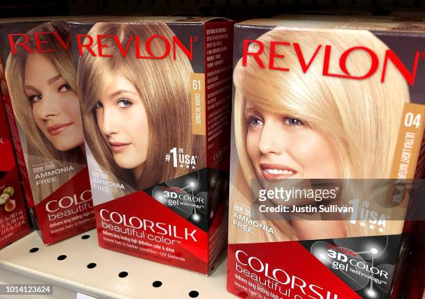 Revlon hair color products are displayed at a CVS store on August 9, 2018 in Sausalito, California. Revlon reported second quarter earnings that fell...