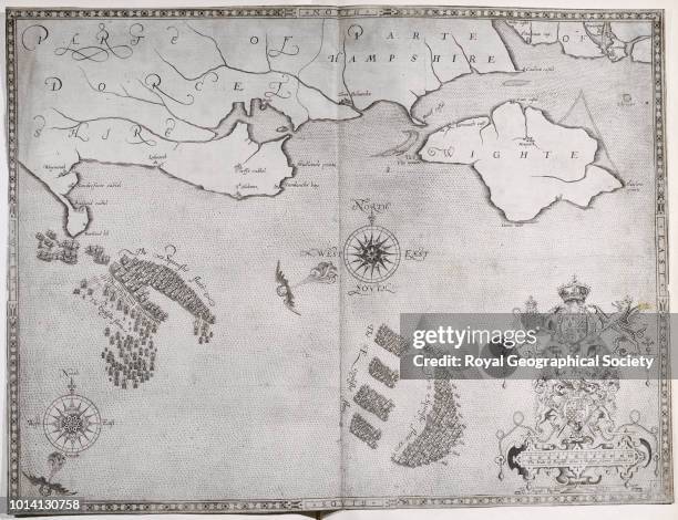 Chart showing the Spanish Armada off the Isle of Wight From:- 'Expeditionis Hispanorum in Angliam vera descriptio' by Rober Adamo [London, 1590],...