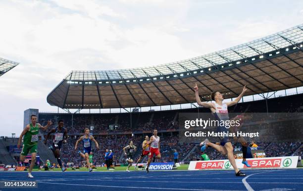 Karsten Warholm of Norway celebrates winning Gold in the Men's 400m Hurdles Final during day three of the 24th European Athletics Championships at...