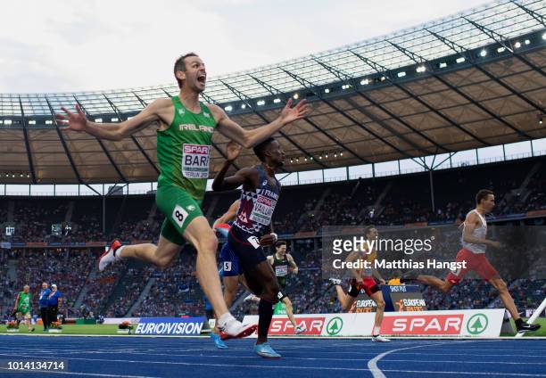 Thomas Barr of Ireland celebrates after winning a bronze medal in the Men's 400m Hurdles Final during day three of the 24th European Athletics...